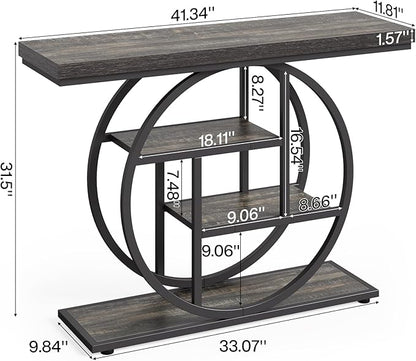 LITTLE TREE Console Table, 4-Tier Entryway Table, 41.3-Inch Industrial Sofa Table for Living Room, Foyer Hallway Table for Entrance, Deep Grey and Black