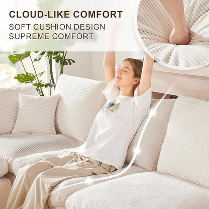 112" Cloud Sectional Couch, Boneless Couches for Living Room, L Shaped Couch with Convertible Ottoman, Modular Sectional Sofa with Deep Seat, Comfy Soft Cushions, No Assembly, Beige