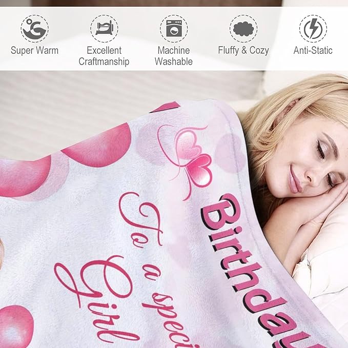 Birthday Blanket Birthday Gifts for Girls Women Pink Throw Blanket for Kids Adults Soft Warm Cozy Fleece Blanket for Couch Sofa Bed 60"x80"