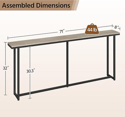 Yaheetech Narrow Console Table with Sturdy Metal Frame, 71 Inch Extra Long Entryway Sofa Table for Behind Couch, Hallway, Living Room, Gray