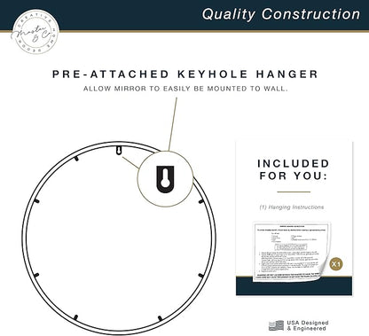MCS Master & Co. 26in Round Brass Black Mirror, Modern Wall Hanging Large Mirror for Bathroom, Bedroom & Livingroom