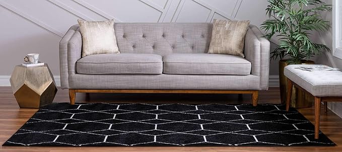 Unique Loom Trellis Frieze Collection Area Rug - Geometric (6' 1" x 9', Black/ Ivory)