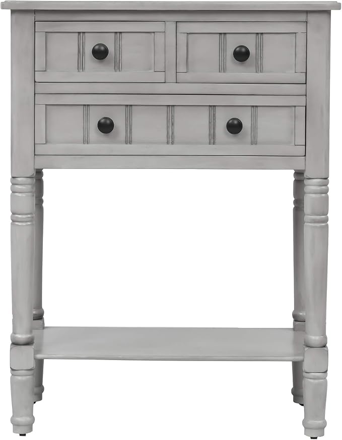 Knocbel Slim Antique Entry Console Table with Drawers & Bottom Open Shelf, Solid Wood Sofa Couch Table for Entryway Hallway Living Room (Gray Wash)
