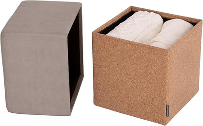 Seville Classics Cushioned Fabric Ottoman Hidden Storage Chest Footrest Chair, Padded Seat for Bedroom, Dorm, Loft, Living Room, Entryway, Hallway, Cork/Taupe, 15" Cube
