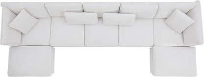 Christopher Knight Home Zery 7-Piece U-Shape Lounge Sofa Couch with Ottomans, Modern Modular Sectional Sofa Set with Pillow Back for Living Room, Chenille Upholstered Cloud Couch with Deep Seat,Beige