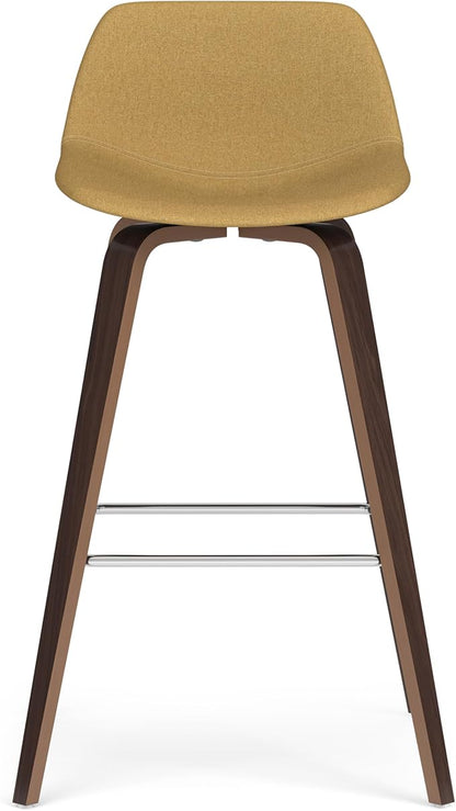 SIMPLIHOME Randolph Counter Stools (Set of 2) - 28 Inch Seat Height Upholstered Bentwood Kitchen Seats in Dijon Yellow Polyester Linen, Mid Century Modern Seating with Curved Backrest and Footrest