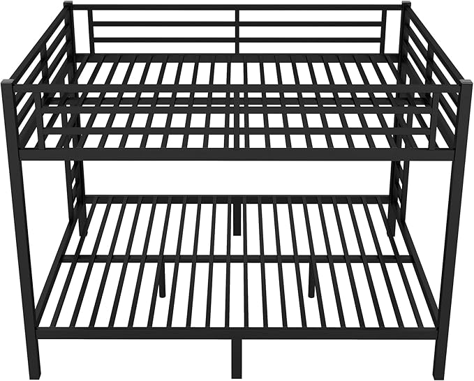Bellemave Queen Over Queen Bunk Bed for Adults, Queen Size Bunk Beds Frame with 2 Side Ladder and Full Length Guardrail, Easy Assemble Bunkbeds, Noise Reduced, Mattress Not Included, Black