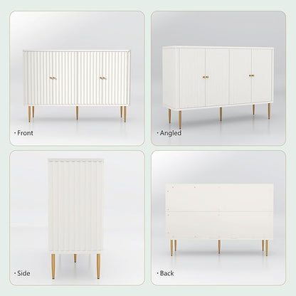 HLR Sideboard Buffet Cabinet, 48" Modern Accent Cabinet with 4 Door and Removable Shelves, Credenza with Storage for Living Room, Dinning Room, Entryway, White