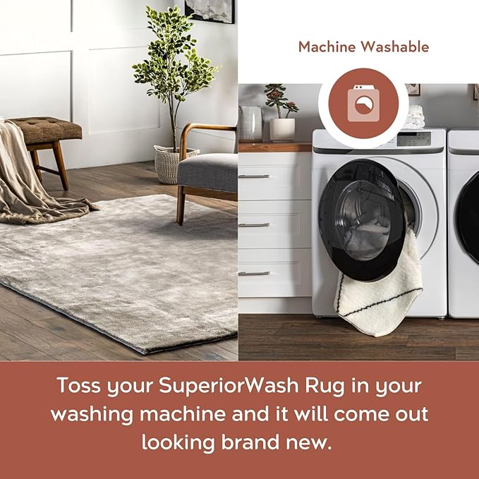 nuLOOM 8' x 10' Cozy Plush SuperiorWash Area Rug, Machine Washable, Non-Slip, Soft Fluffy Shag Carpet for Living Room Bedroom Kids Room Nursery Home Decor, Loni Beige