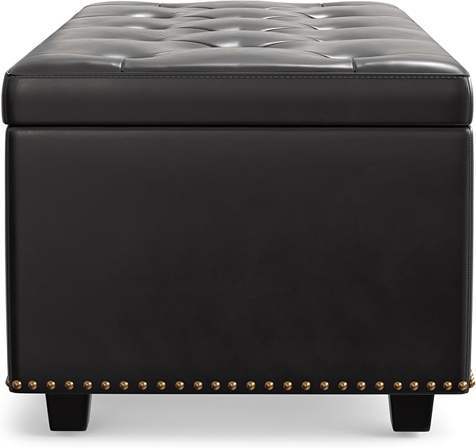 SIMPLIHOME Hamilton 44 inch Wide Traditional Rectangle Lift Top Rectangular Storage Ottoman in Tanners Brown Vegan Faux Leather, Assembled, For the Living Room, Entryway and Family Room