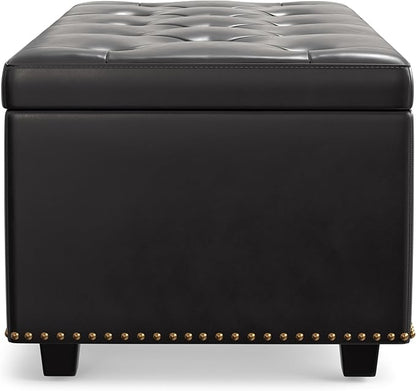 SIMPLIHOME Hamilton 44 inch Wide Traditional Rectangle Lift Top Rectangular Storage Ottoman in Tanners Brown Vegan Faux Leather, Assembled, For the Living Room, Entryway and Family Room
