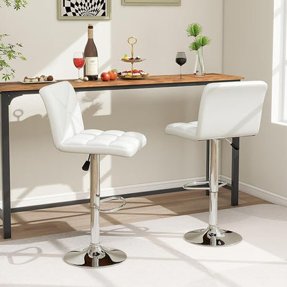 COSTWAY Bar Stools Set of 2, Modern PU Leather Swivel Bar Chairs, Height Adjustable Upholstered Barstools with Premium Gas Rod, Sturdy Footrest, Round Base, for Kitchen, Dining Room, Office,White