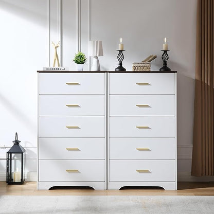 LIDYUK White Dresser for Bedroom, 5 Drawer Dressers & Chests of Drawers, Modern Wood Dresser, 47 Inches Tall Chest of Drawers for Bedroom, Hallway, Living Room