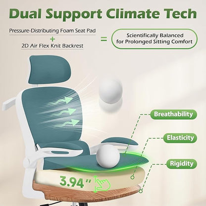 Office Chair Ergonomic Desk Chairs with Adjustable Lumbar Support& Headrest Hanger, High Back Breathable Mesh Chair with Wheels, Rolling Swivel Comfy Task Computer Chair for Home Work Gaming