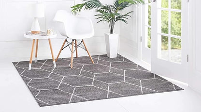 Unique Loom Trellis Frieze Collection Area Rug - Geometric (8' Square, Dark Gray/ Ivory)