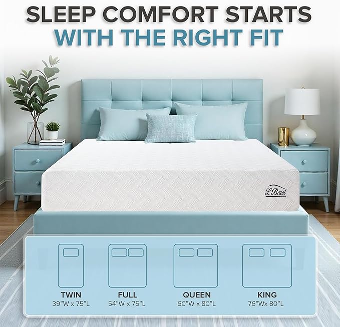 L’Baiet 10 Inch Gel Memory Foam Mattress, Twin Size - Bed in a Box - Medium Firm - Breathable Cooling-Gel Comfort Technology - Pressure Relief Comfy Support Soft Fabric Cover - CertiPUR-US Certified