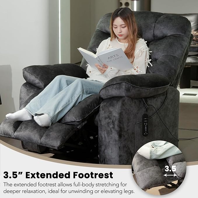 EONIX Large Lay Flat Power Lift Recliner Chair for Elderly with Heat and Massage, 400lbs Dual Motor Electirc Lift Chair with Extended Footrest, SLRY007062, Black