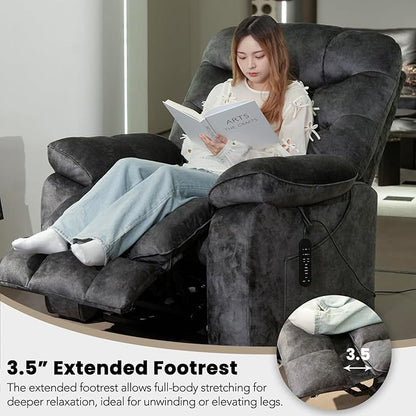 EONIX Large Lay Flat Power Lift Recliner Chair for Elderly with Heat and Massage, 400lbs Dual Motor Electirc Lift Chair with Extended Footrest, SLRY007062, Black