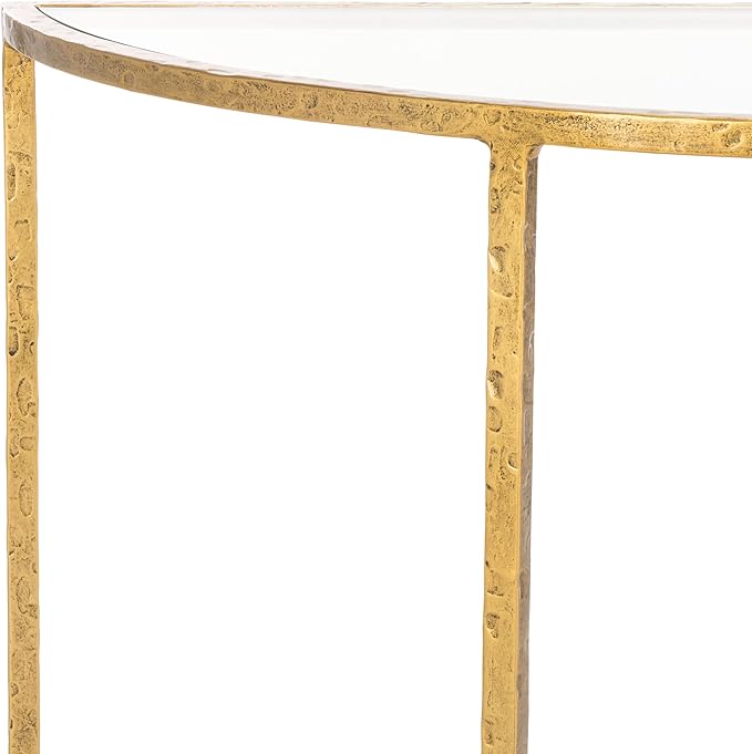 SAFAVIEH Couture Collection Tauri Brass Metal Glass Top Half Moon Console Table (Fully Assembled)