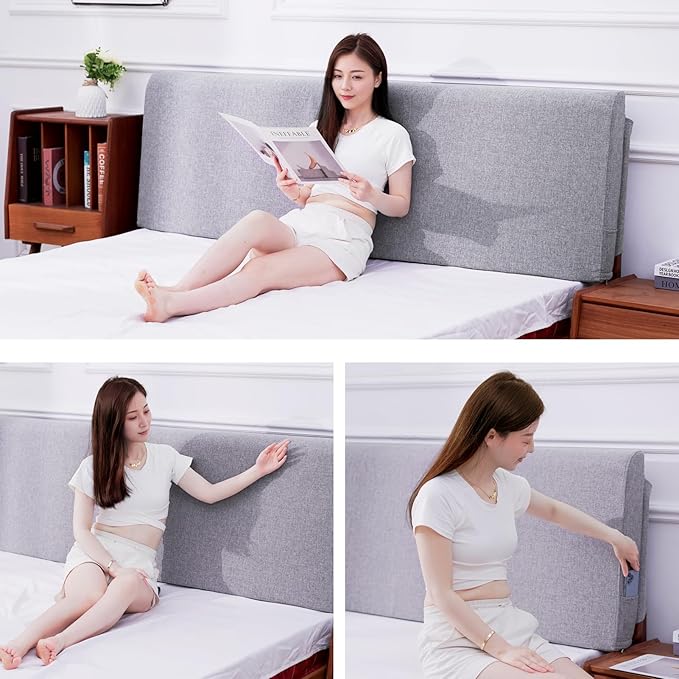 Upholstered Queen Headboard, No Tools Needed, Wall Mounted Headboard with Removeable Washable Linen, Multi-Functional Backrest (Grey)