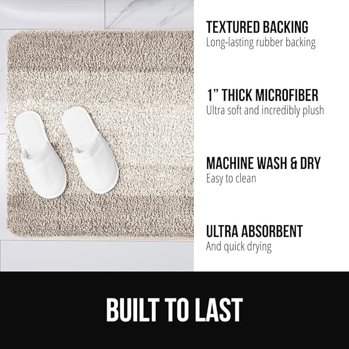 GORILLA GRIP Ultra Soft Plush Bathroom Rugs with Textured Rubber Backing, Absorbent Quick Dry Bath Mat, Machine Washable Shower Mats, Home Décor Accessories Bathmat Rug Essentials, 30 x 18 Beige