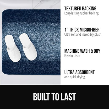 GORILLA GRIP Ultra Soft Plush Bathroom Rugs with Rubber Backing Set of 2, Absorbent Quick Dry Bath Mat, Machine Washable Shower Mats, Home Décor Accessories Bathmat Rug, 24x16 and 30x18 Navy