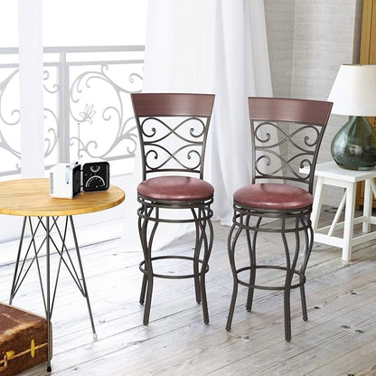 COSTWAY Bar Stools Set of 4, 360 Degree Swivel, 30" Bar Height Bar stools, with Leather Padded Seat Bistro Dining Kitchen Pub Metal Vintage Chairs with Back (Set of 4)