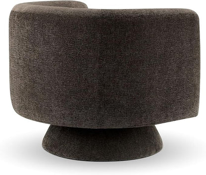 CHERS Swivel Accent Chair, Mid Century Modern Round Barrel Chairs, Upholstered Velvet Fabric Home Sofa Living Room with Solid Wood Base, Single Sofa Lounge Chair, Espresso