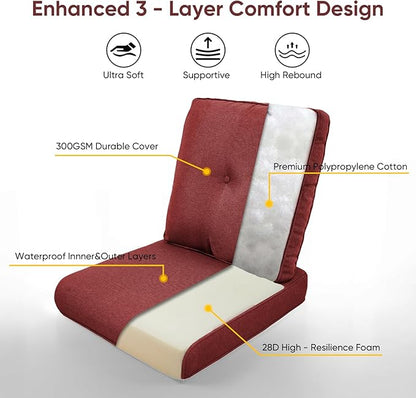 Patio Chair Cushions 6 Packs - Outside High Back Thick Water-Resistant Cushion 22x24 with Zipper Cover for Outdoor Glider Rocking Chairs Loveseat 3-Seater Couch Sofa – Red/Buckle