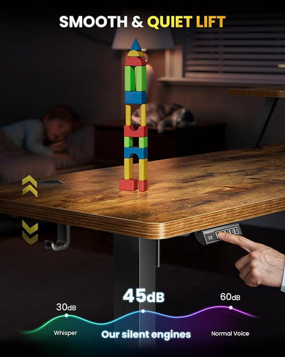 L-Shaped Standing Desk - 63 Inch Adjustable Corner Standing Desk with Flexible Monitor Stand, Electric Sit Stand Computer Table with Memory Controller for Home Office