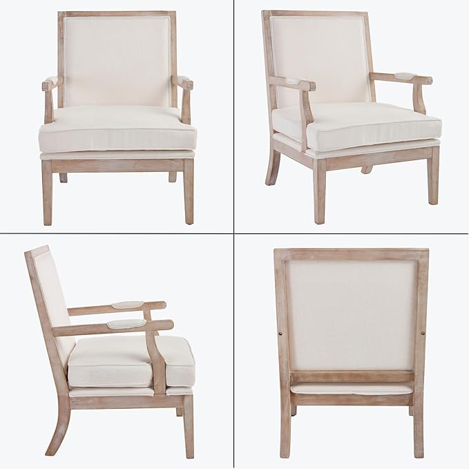 chairus Farmhouse Linen Accent Chair Set of 2, Upholstered Reading Chair with Solid Wood Frame Lounge Arm Chair with High Back for Living Room, Reception Room, Waiting Room, Beige
