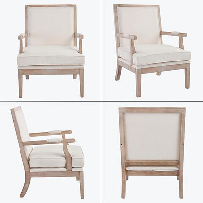 chairus Farmhouse Linen Accent Chair Set of 2, Upholstered Reading Chair with Solid Wood Frame Lounge Arm Chair with High Back for Living Room, Reception Room, Waiting Room, Beige