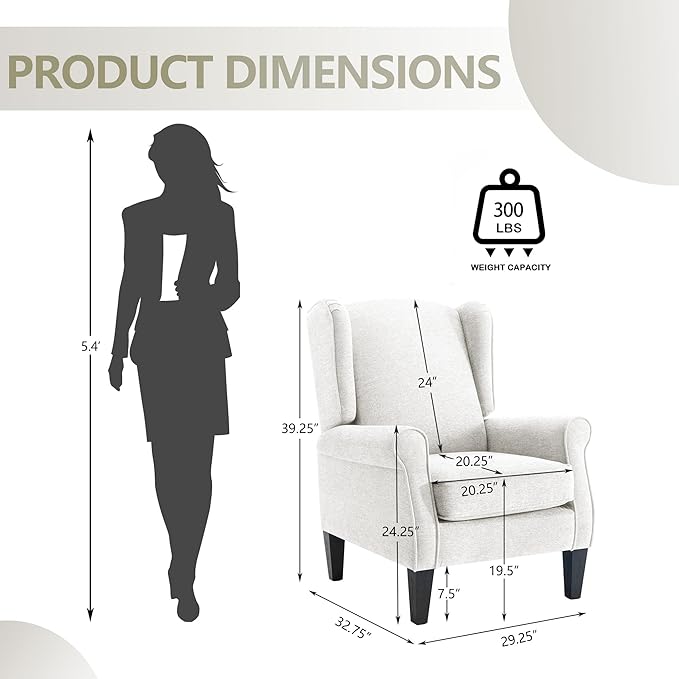 Accent Chair for Living Room Set of 2, High Back Reading Armchairs with Removable Seat Cushion, Mid-Century Single Couch in Fabric, Modern Ergonomic Wingback Chair for Bedroom,Club, Balcony