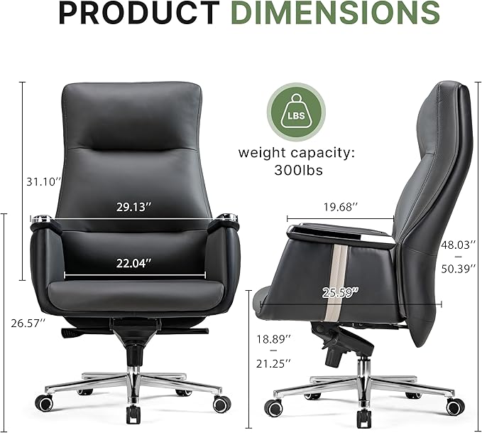 EUREKA ERGONOMIC Royal II Executive Office Chair High Back, Big and Tall with Extra Wide Seat, Silicone Leather Desk Chair Computer Chair, Modern Office Chair Home Office Desk Chairs-Gray