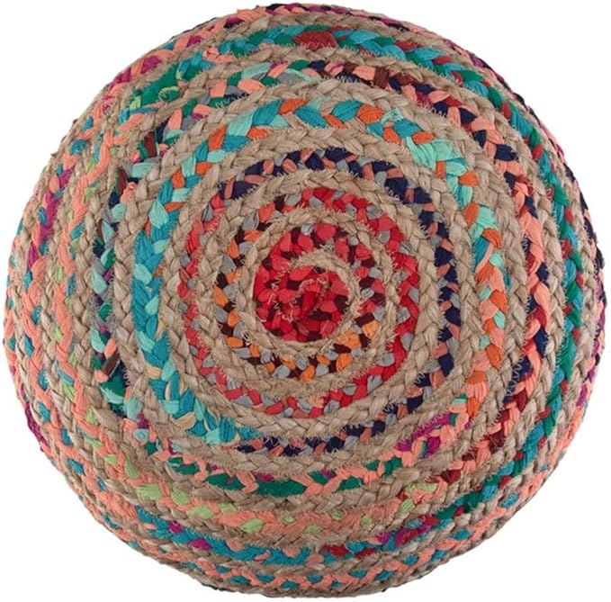 SIMPLIHOME Margo Boho Round Pouf in Multi Color Braided Jute for the Living Room, Bedroom and Kids Room