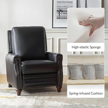 HULALA HOME Genuine Leather Recliner Chair Set of 2, Push Back Recliner Armchair with Thick Seat and Backrest(Black)
