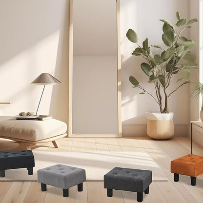 Poofzy Small Foot Stool Ottoman, Velvet Ottoman Foot Rest with Legs, Rectangle Foot Rest for Couch, Footstools and Ottomans Small for Living Room and Entryway (Gray)