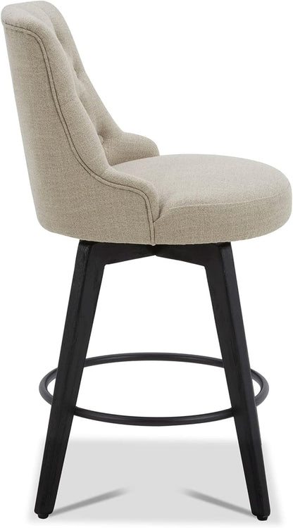 Watson & Whitely Counter Height Bar Stools Set of 3, Performance Fabric Upholstered Modern Swivel Barstool with Back, Solid Wood Legs, 26" H Seat, Tan