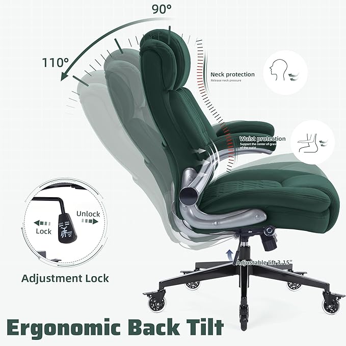 Large High Back Office Chair with Flip Arms- Executive Desk Chair with Locking Wheels, Adjustable Lumbar Support, Ergonomic Breathable Fabric Computer Chair Prevents Cats Scratching