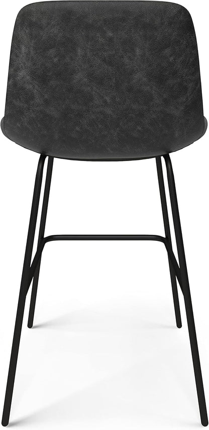 SIMPLIHOME Jolie Contemporary 24 inch Counter Height Stool (Set of 2) in Distressed Charcoal Grey Vegan Faux Leather for the Dining Room and Kitchen
