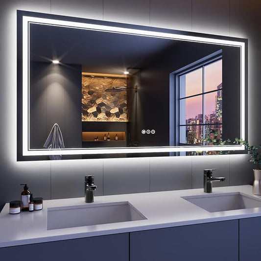 55x30 Inch RGB LED Mirror for Bathroom, RGB Backlit and Front Lighted Bathroom Mirror, Large Dimmable Vanity Mirror with Lights,Anti-Fog, Memory,ETL Listed, Wall Mounted