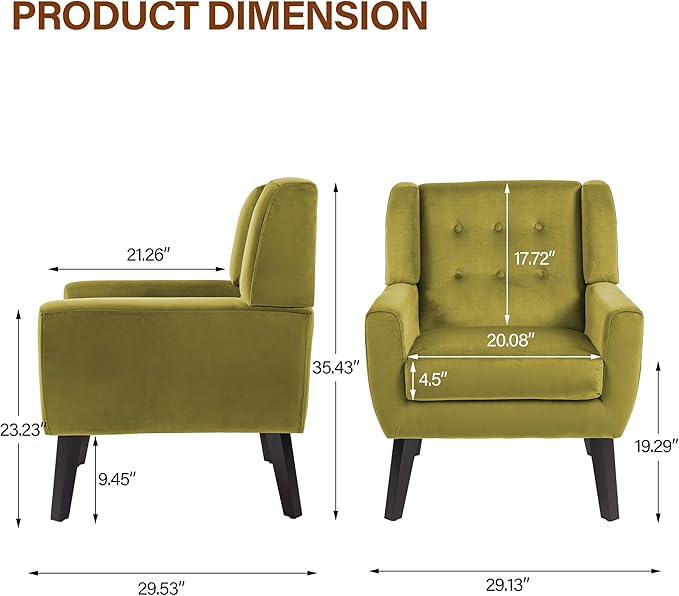 Lumibee Accent Chair, Modern Velevet Armchair for Living Room, Comfy Upholstered Arm Chair Tufted for Indoor Bedroom Office Room (Green Velvet)
