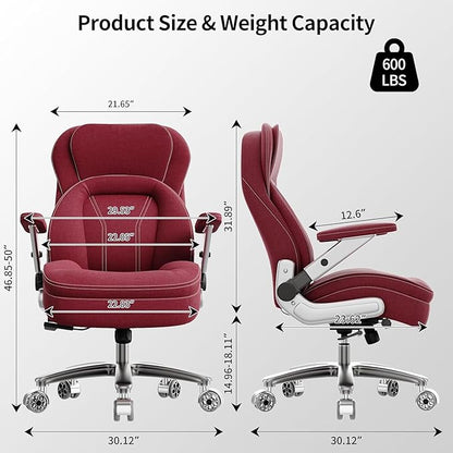 Big and Tall Office Chair, 600lbs Heavy Duty Desk Chair with 5D Arms, Adjustable Lumbar Support & Height, Tilt Function, Fabric High Back Ergonomic Executive Computer Chair with 3'' Casters
