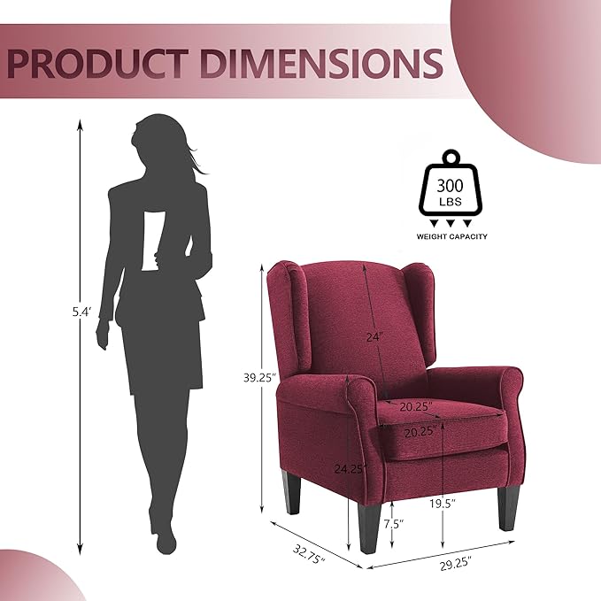 Accent Chair for Living Room Set of 2, High Back Reading Armchairs with Removable Seat Cushion, Mid-Century Single Couch in Fabric, Modern Ergonomic Wingback Chair for Bedroom,Club, Balcony