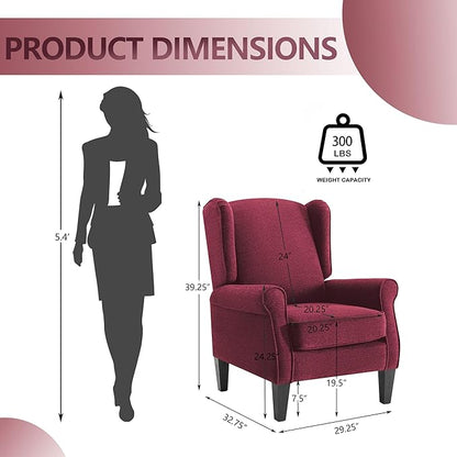 Accent Chair for Living Room Set of 2, High Back Reading Armchairs with Removable Seat Cushion, Mid-Century Single Couch in Fabric, Modern Ergonomic Wingback Chair for Bedroom,Club, Balcony