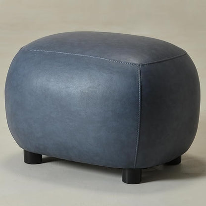 KINWELL 23" Wide Faux Leather Upholstered Ottoman, Mid-Century Modern Living Room Footrest with Soft Padded Seat, Footstool for Bedroom, Entryway or Living Room, Navy