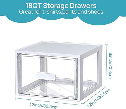 Vtopmart 4 Pack 18QT White Stackable Storage Drawers,Easily Assemble Acrylic Closet Organizers,Plastic Storage Bins for Bathroom,Cabinet,Kitchen Pantry,Under Sink Organization