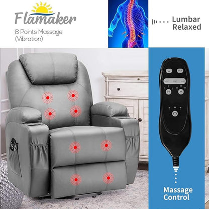 Flamaker Power Lift Recliner Chair Electric Lift Recliner for Elderly Power Lift Recliner Chair with Cup Holders Side Pockets for Living Room (Leathaire, Brown)
