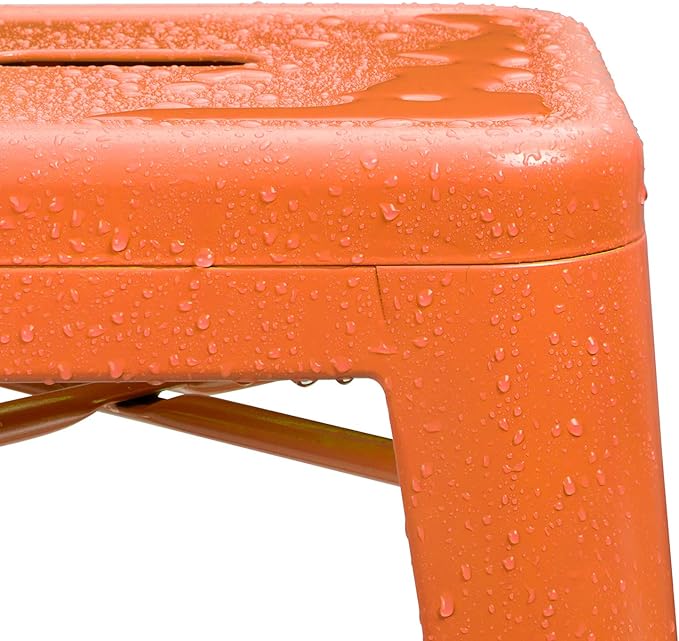 Furniwell 30 Inches Metal Bar Stools High Backless Tolix Indoor-Outdoor Stackable Barstool with Square Counter Seat Set of 4 (Orange)