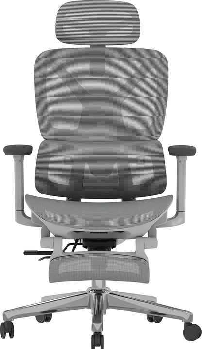 FLEXISPOT ErgoX Premium Ergonomic Office Chair with Footrest- Adjustable 3D Armrests, Dynamic Lumbar Support, Recline & Tilt Function, Mesh Seat, for Home & Office Use,Light Grey